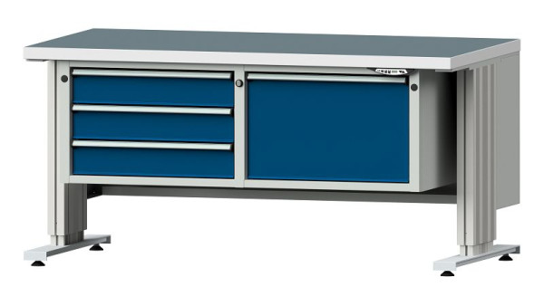 ANKE Werkbänke Arbeitstisch LIFT mit Unterbau breit, Modell 803 VL, 1500 x 800 x 740-1140 mm, RAL 7035/5010, UBP 40 mm, 405.508