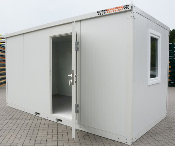 LagerContainerXXL 4m Isolierter Bürocontainer mit Kranösen und Staplerführung (montierte Anlieferung), Grau-Weiß RAL 9002, A8232