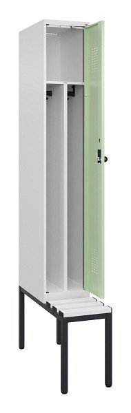 C+P Spind Evolo PLUS, 1 Abteile, 2120x300x815mm, 9016/6019, Haken 4, Drehriegel, Sitzfläche Kunststoff, Sitzbank, 0490507-10F S10074