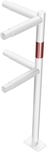 Schake Eckpfosten für Schutzgeländer, aus Stahlrohr Ø48mm, Breite: ca. 275mm, Gesamthöhe: 1000 mm, mit Querholm, mit Bodenplatte zum, Aufdübeln, 448_815PB