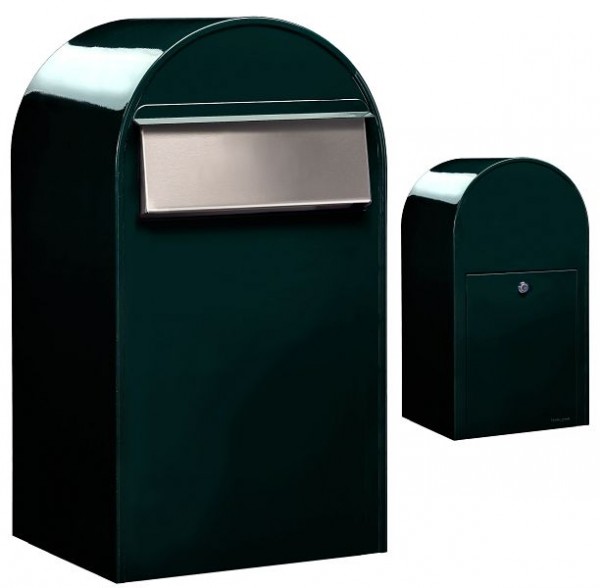 Bobi Grande B Großraumbriefkasten COL 6064 und V2A, Farbe: schwarzgrün, Klappe aus Edelstahl, 01.01.10.26