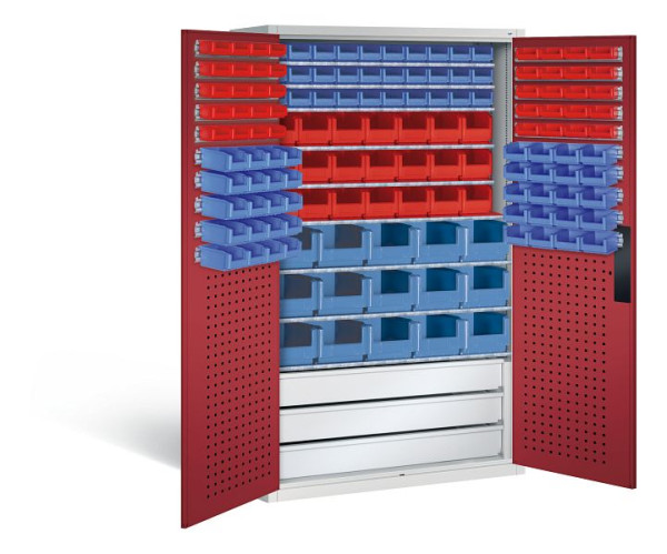 C+P Magazinschrank Serie 13, H1950xB1100xT535mm, Farbe: Lichtgrau / Rubinrot, Muldengriff, 130276-63 S10020