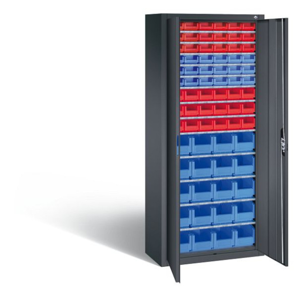 C+P Magazinschrank Serie 13, H1690xB700xT300mm, Farbe: Schwarzgrau, Muldengriff, 133413-27 S10036