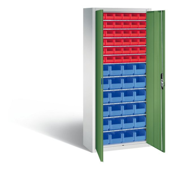 C+P Magazinschrank Serie 13, H1690xB700xT300mm, Farbe: Lichtgrau / Resedagrün, Muldengriff, 133413-23 S10030