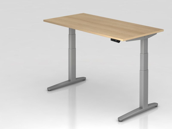 Hammerbacher Sitz-Steh-Schreibtisch elektrisch 160x80cm Eiche/silber, Rechteckform, VXBHM16/E/SS