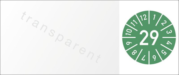 Moedel Kabelprüfplakette Jahr 2029 mit Monaten, Folie, 60x25 mm, VE: 10 Stück/Bogen, 108187
