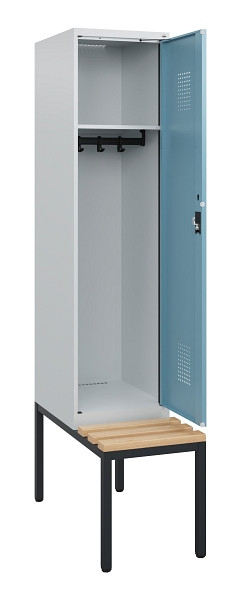 C+P Spind Evolo PLUS, 1 Abteil, 1950x400x815mm, 7035/0010, Zylinderschloss, Sitzfläche Holz, Sitzbank, 0490505-12 S10035