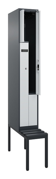 C+P Z-Spind Evolo PLUS, Bank, 2 Fächer, 2120x300x815mm, 7016/7035, Zylinderschloss, Sitzfläche Kunststoff, Sitzbank, 0490537-102 S10098