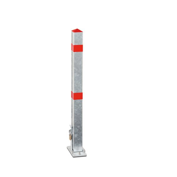 Stein HGS Absperrpfosten -Acero-, zum Aufdübeln (Bodenplatte, 100x200mm), umlegbar, weiß beschichtet mit 2 roten Reflexstreifen, 32250-rw