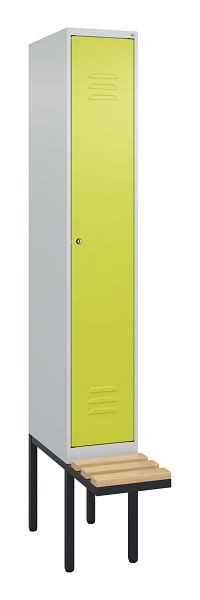 C+P Umkleidespind Classic PLUS, 2120x300x815mm, 7035/0024, Zylinderschloss, Buche-Sitzleisten, 3 Doppel-Haken, 0800407-10 S10054