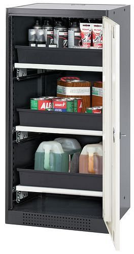 asecos Chemikalienschrank Systema-T CS-53RG, Korpus anthrazit, Flügeltüren weiß, 3 Tablarauszüge, 208806