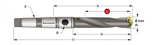 Karnasch Spatenbohrer Halter Morsekegel 4, spiral genutet, ISO 296 Typ BEK d= 42,0-47,0 mm, Nutzlänge: 209,5 mm, 221030020950420