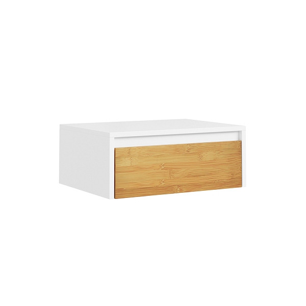 SoBuy Nachttisch Weiß mit 1 Schublade, Wandregal mit LED-Licht vorbereitet, Schubladenkommode aus Spanplatte, 40×30×11 cm, Tragkraft 13 kg, FBT174-E-WN