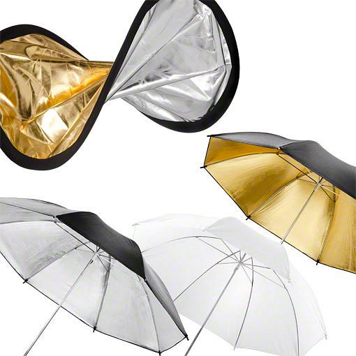 Walimex Doppelreflektor Silber/Gold 100 cm + Schirme silber/gold/weiß 84 cm, 13645