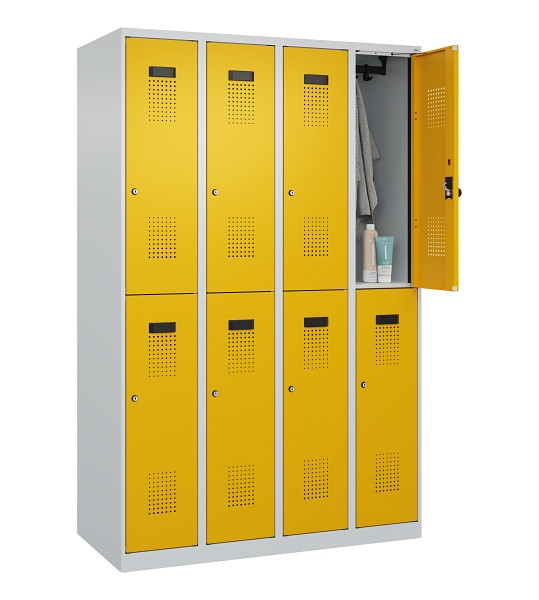 C+P Doppelstöckiger Spind Evolo PLUS, 8 Fächer, 1850x1200x500mm, 7035/1004, Zylinderschloss, 049300-40 S10027