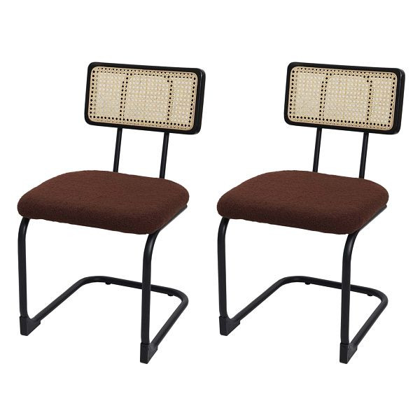 Mendler 2er-Set Freischwinger-Stuhl HWC-K88, Stuhl Lehnstuhl, Holz Rattan Metall Bouclé, Stoff/Textil braun, 97714