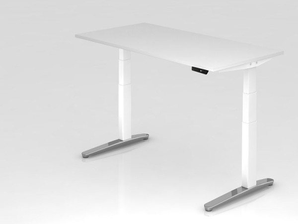 Hammerbacher Sitz-Steh-Schreibtisch elektrisch 160x80cm Weiß/Weiß, poliert, Rechteckform, VXBHM16/W/WC