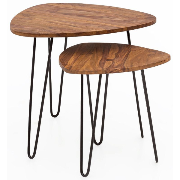 Wohnling Design Satztisch Sheesham Metall 2er Set Klein, WL5.659
