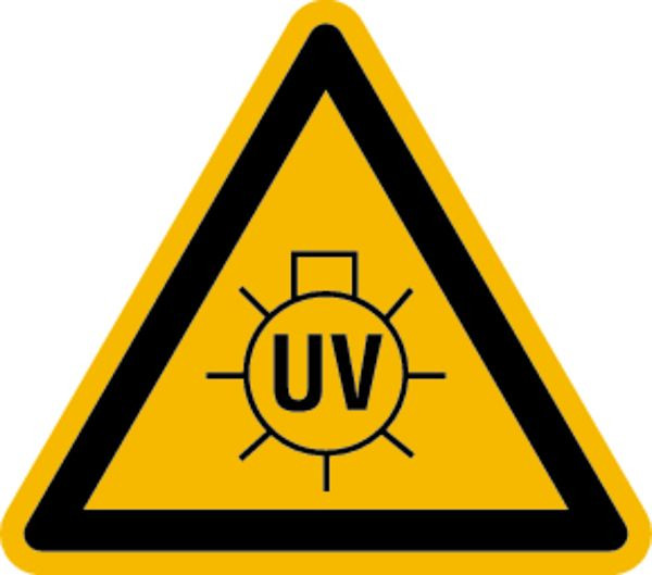 Schilder Klar Warnzeichen Warnung vor UV-Strahlung, 200 mm Folie selbstklebend, 3222/62