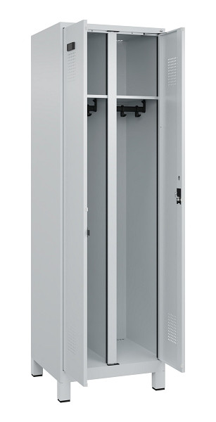 C+P Schwarz-Weiß-Spind Evolo PLUS, mit Füßen, 2 Abteile, 1950x600x500mm, 7035/7, Frontfarbe RAL 7035 Lichtgrau, Zylinderschloss, 049012-20 S10040