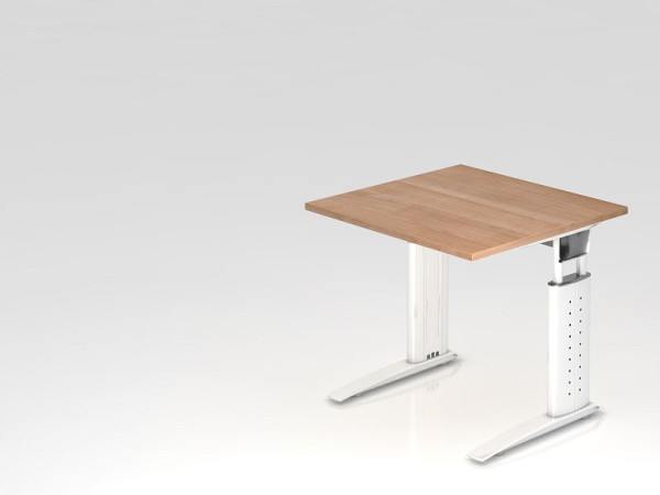 Hammerbacher Schreibtisch C-Fuß 80x80cm Nussbaum/Weiß, Arbeitshöhe 68-86 cm einstellbar, VUS08/N/W