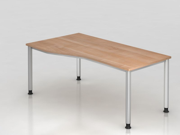 Hammerbacher Schreibtisch 4 Fuß rund 180x100/80cm Nussbaum/Silber, Freiform, links oder rechts montierbar, VHS18/N/S