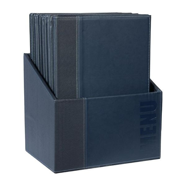 Securit Trendy Menümappen Set mit Holzbox A4 blau (20 Stück), U270