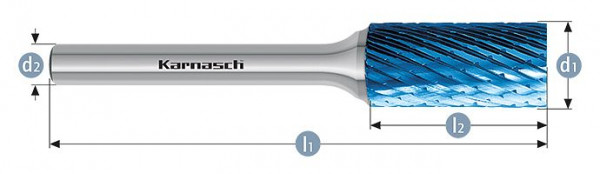 Karnasch Hartmetall-Frässtift Blue-Tec beschichtet ZYA/ HP-1 d1=6 / l2=18 / d2=6 / l1=50mm, VE: 3 Stück, 115007065