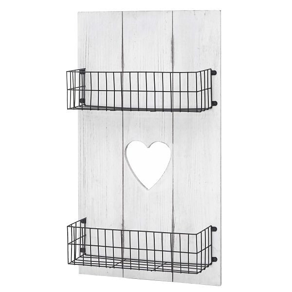Mendler Wandregal HWC-D42, Wandpaneel Holzregal Regal mit Körben, Massivholz, weiß shabby, 70x40x10cm, 62810