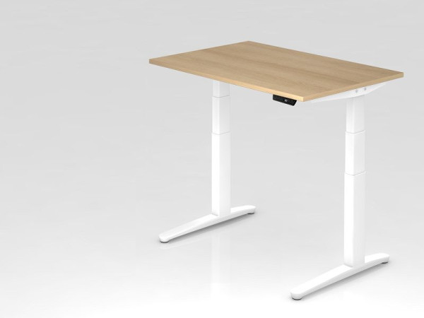 Hammerbacher Sitz-Steh-Schreibtisch elektrisch 120x80cm Eiche/Weiß, Rechteckform, VXBHM12/E/WW