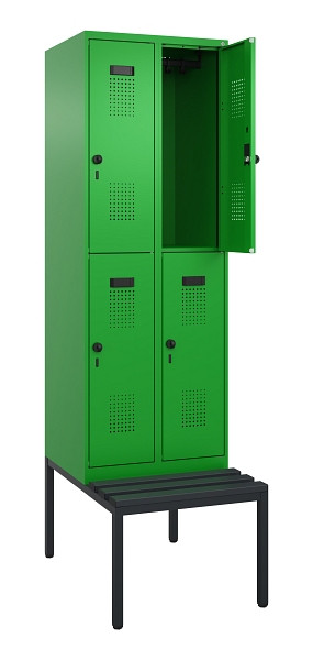 C+P Doppelstock-Spind Evolo PLUS, Bank, 4 Fächer, 2120x600x815mm, 6037/6037, Drehriegel, Sitzfläche Kunststoff, Sitzbank, 0493507-20 S10107