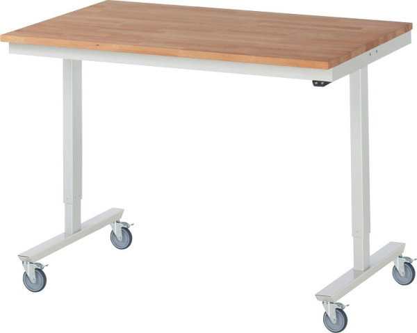 RAU Fahrbarer Arbeitstisch adlatus 150 kg, 1250x800x855-1255mm, B-Platte-25 mm, 08-AT-125-080-B-4LF