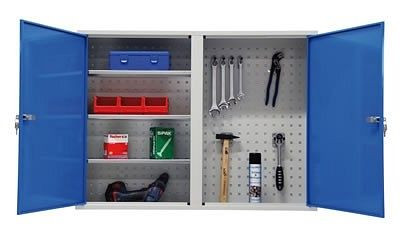 ADB Wandschrank 2-türig mit Fachböden, Maße: H x B x T: 750 x 1000 x 200 mm, Farbe Korpus: lichtgrau (RAL 7035), Farbe Tür: Lichtblau (RAL 5012), 52602