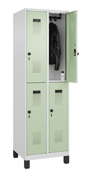 C+P Doppelstöckiger Spind Evolo PLUS, mit Füßen, 4 Fächer, 1950x600x500mm, 9016, Frontfarbe RAL 6019 Weissgrün, Drehriegel, 049310-20 S10019