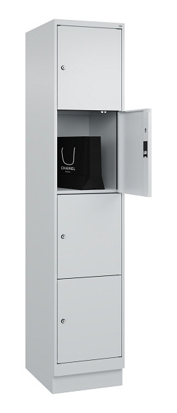 C+P Schließfachschrank Evolo PLUS, mit Sockel, 4 Fächer, 1950x400x500mm, 7035/70, Frontfarbe RAL 7035 Lichtgrau, 049020-124 S10013