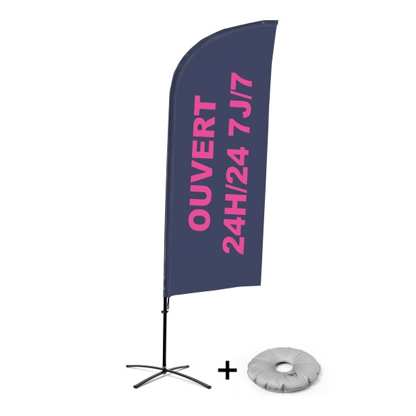 Showdown Displays Beachflag Alu Wind Komplett-Set 24/7 Geöffnet Französisch Kreuzständer, BFAW310-CB30-WB-I513