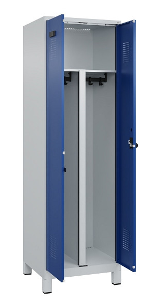 C+P PSA Schwarz-Weiß-Spind Evolo PLUS, mit Füßen, 2 Abteile, 1950x600x500mm, 70, Frontfarbe RAL 5010 Enzianblau, Drehriegel, 049012-20P S10006
