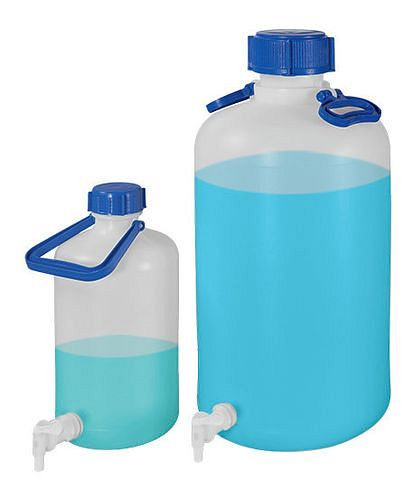 DENIOS Weithalsflaschen aus PE-HD, Auslaufhahn, 1 Tragebügel, 5 Liter, 281916