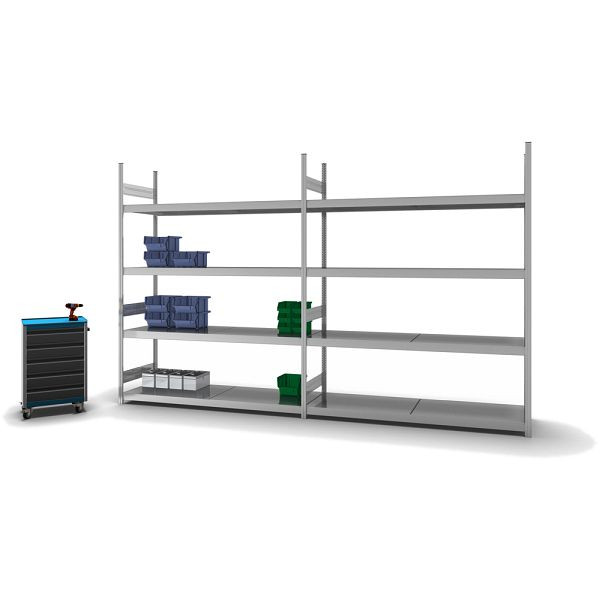 hofe Großfach-Grundregal, 2500x600x2000 mm, 4 Fachebenen, verzinkt, 350 kg Fachlast, 1750 kg Feldlast, zweiseitige Bedienung, GZG25620B