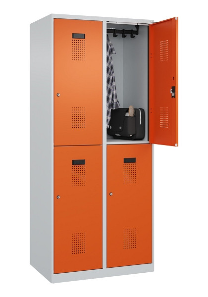 C+P Doppelstöckiger Spind Evolo PLUS, 4 Fächer, 1850x800x500mm, 7035/2004, Zylinderschloss, 049300-22 S10029