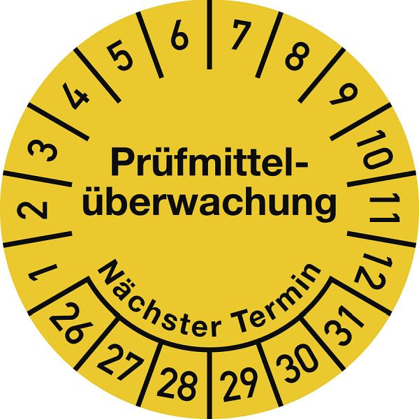 Moedel Prüfplakette Prüfmittelüberwachung 2026-2031, Dokumentenfolie, Ø 30 mm, VE: 10 Stück/Bogen, 107086