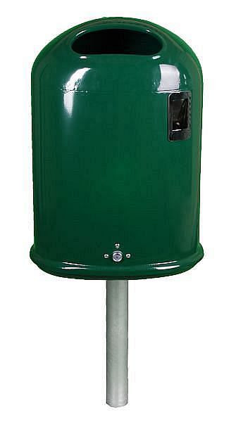 Renner Abfallbehälter oval, ca. 45 L, mit Bodentleerung und Ascher im Chrom-Design, mit Schiene und Schlüssel, feuerverzinkt, 7035-10FV