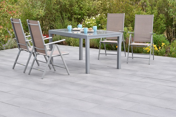 Merxx Amalfi Set 5-teilig, 4 Amalfi Klappsessel, Rückenlehne verstellbar, 1 Ausziehtisch 140 (200) x 90 cm, silber/taupe, 50347-325