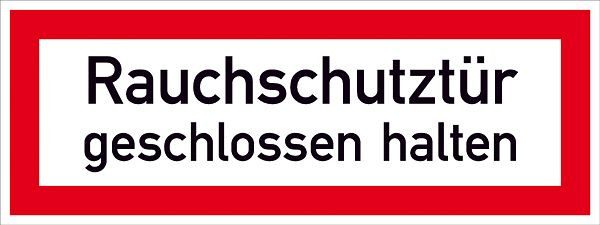 SafetyMarking Hinweisschild für die Feuerwehr, Rauchschutztür geschlossen halten, BxH 29,7x10,5 cm, Folie, selbstklebend, 21.2862