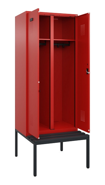 C+P Schwarz-Weiß-Spind Evolo PLUS, Bank, 2 Abteile, 2120x800x815mm, 3020/3020, Zylinderschloss, Sitzfläche Kunststoff, Sitzbank, 0490527-22 S10105