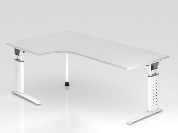 Hammerbacher Winkeltisch C-Fuß 200x120cm 90° Weiß/Weiß, Winkelform 90°, links oder rechts montierbar, Arbeitshöhe 68-86 cm, VUS82/W/W