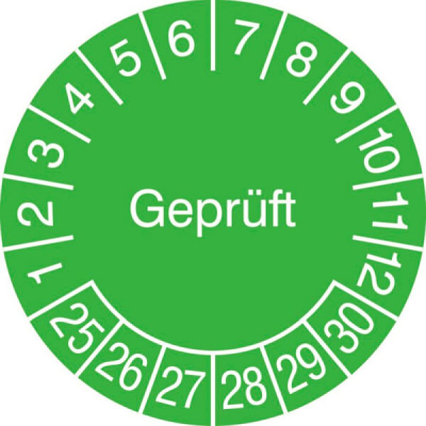 Stein HGS Prüfplaketten ohne Jahresfarbe (6 Jahre), Geprüft, grün, 2025-2030, 31.3724-25