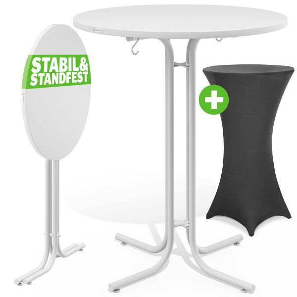 casaria Stehtisch Weiß 110x80cm + Stehtischhusse Grau Ø80cm, 997445