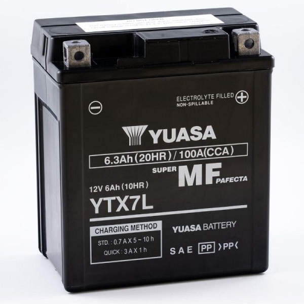 YUASA AGM YTX7L Motorradbatterie 12V 6Ah 100A, 102563