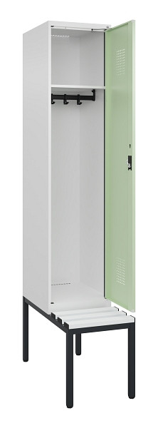 C+P Spind Evolo PLUS, 1 Abteile, 2120x400x815mm, 9016/6019, Haken 4, Zylinderschloss, Sitzfläche Kunststoff, Sitzbank, 0490507-12 S10100